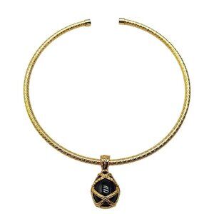 Joan Rivers Caged Black Resin Gold Tone Charm Collar Necklace